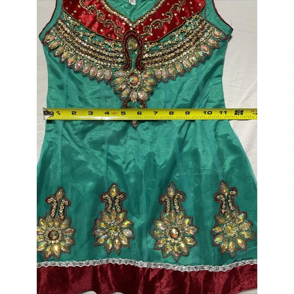 Flare Dress Girls Teal  Floral Embellished Sheer‎ Rhinestone India See Pictures